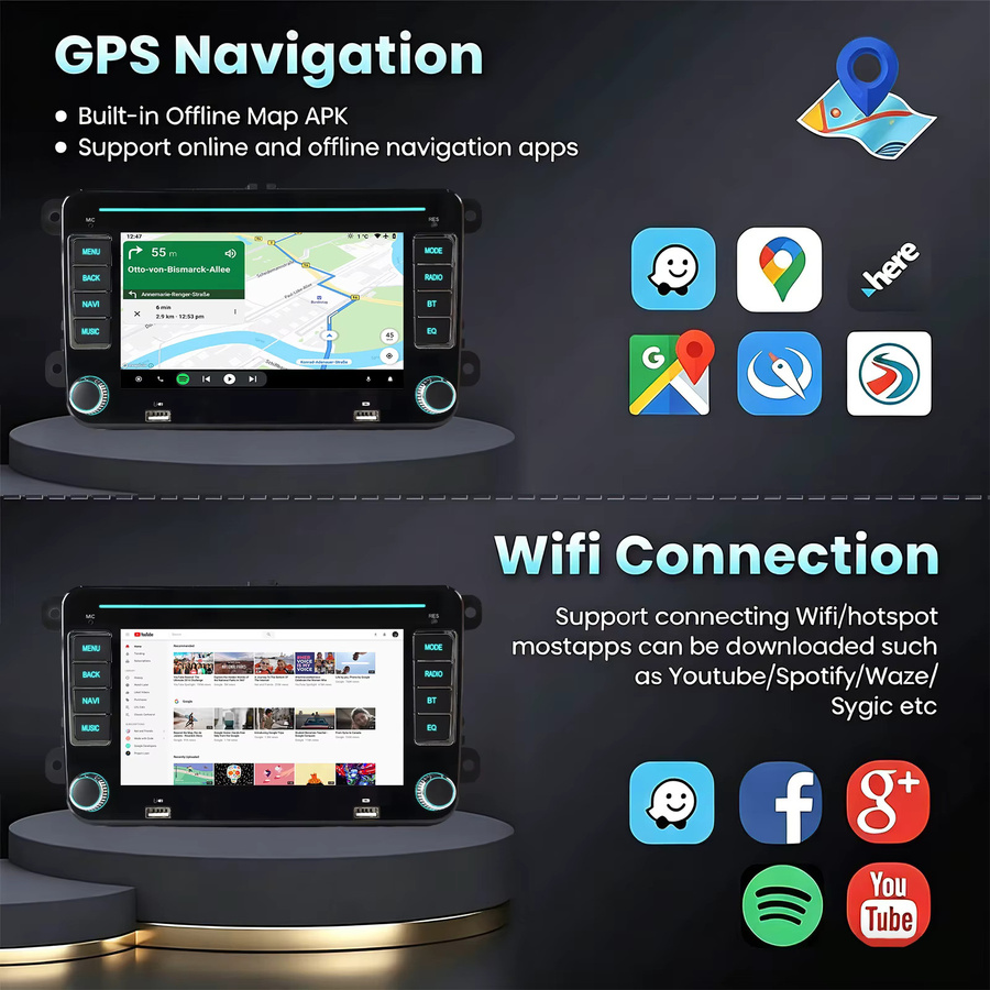 ESSGOO Android 15 Autoradio mit 7 Zoll Display für Seat Skoda VW Golf Passat Polo Touran Tiguan Sharan Caddy EOS T5, Wireless Carplay, Android Auto, GPS, WiFi und Bluetooth, Schwarz - Bild 3