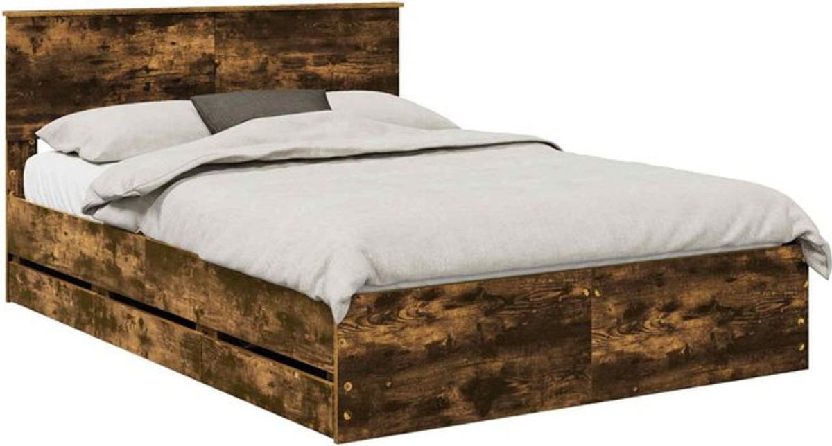 Bettrahmen aus geräuchertem Eichenholz in Braun von vidaXL, Modernes Funktionsbett im Industrial Design, B/T: 140 x 200 cm - Bild 1