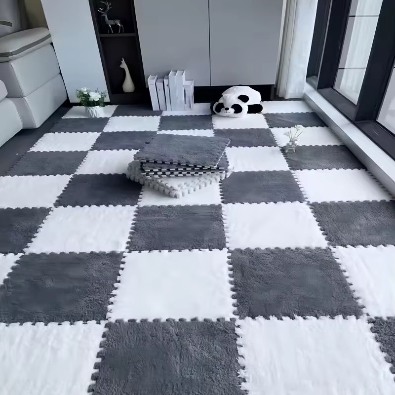 DHDH Plüsch-Patchwork-Teppich aus EVA in Schwarz, rutschfeste und waschbare Baby-Spielmatte für Kinderzimmer, Wohnzimmer oder Schlafzimmer - Bild 2