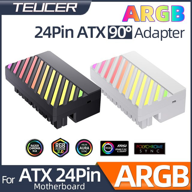 Teucer ATX 24 Pin 90 Grad Motherboard Netzteil ARGB Kabel Adapter für Desktop PC DIY Montage Zubehör - Bild 1