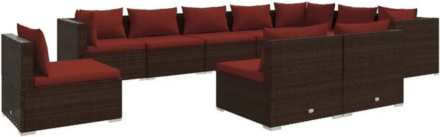 vidaXL 10-tlg. Garten-Lounge-Set in U-Form aus Poly-Rattan in Braun mit Kissen und pulverbeschichtetem Stahlgestell - Bild 1