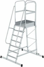 MUNK Aluminium-Podesttreppe fahrbar mit 7 Stufen in Silber - Bild 1