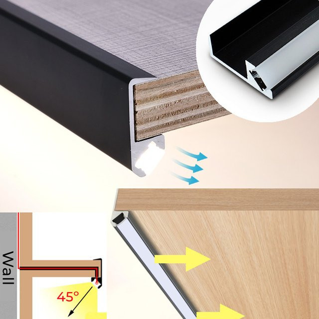Khelse LED Einbau Aluminium Profil für Schrank und Regal mit 45 Grad Beleuchtung, Weiß - Bild 1