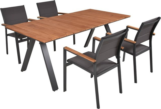 Garden Pleasure Gartenmöbel-Set Davina 5-teilig aus Teakholz und Aluminium in Braun - Bild 1