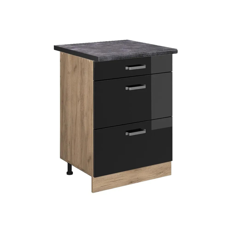 Vicco Küchenunterschrank R-Line in Schwarz Hochglanz und Goldkraft Eiche mit Schubladen, Farbe: Schwarz, Anthrazit, Gold, B/T/H: 60 x 30,73 x 81,6 cm - Bild 2