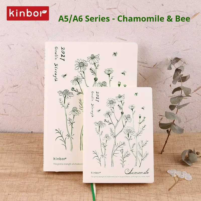 Kinbor Classic 2027 Tagesplaner aus schwarzem PU-Leder mit 52g Bawen-Papier, A5 Jahresplaner-Notizbuch - Bild 3