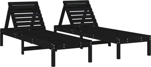 vidaXL Sonnenliegen 2er Set aus Kiefer Massivholz in Schwarz, B/T/H: 199,5 x 60 x 74 cm - Bild 1