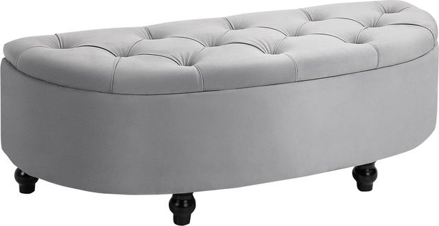 HOMCOM Sitzbank mit Stauraum aus Gummiholz und Samtbezug in Grau, B/T/H: 120 x 46 x 42 cm - Bild 1