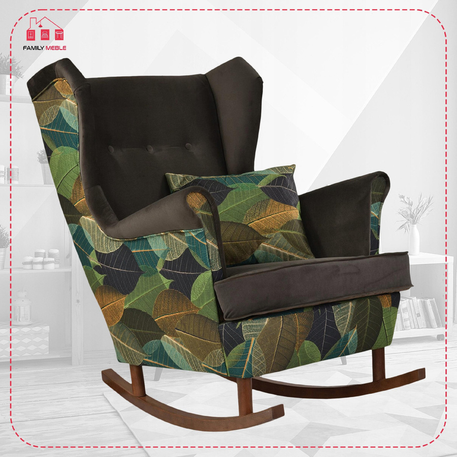 Ohrensessel Ari Print Duo Schaukel von Family Möbel in Braun mit Blätter-Design im skandinavischen Stil - Bild 2