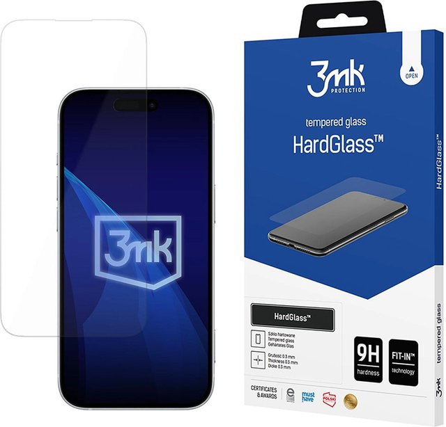 3MK HardGlass Displayschutzfolie aus Sicherheitsglas für Apple iPhone 18 Pro, iPhone 17 Pro, iPhone 17 und iPhone 16 Pro, transparent, vollflächig verklebt - Bild 1