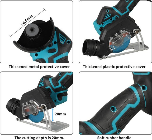 Podofo Akku-Mini-Winkelschleifer 21V 380W 19500RPM Schwarz mit Makita-Anschluss und 2 Trennscheiben für Metall, Holz und Stein - Bild 1