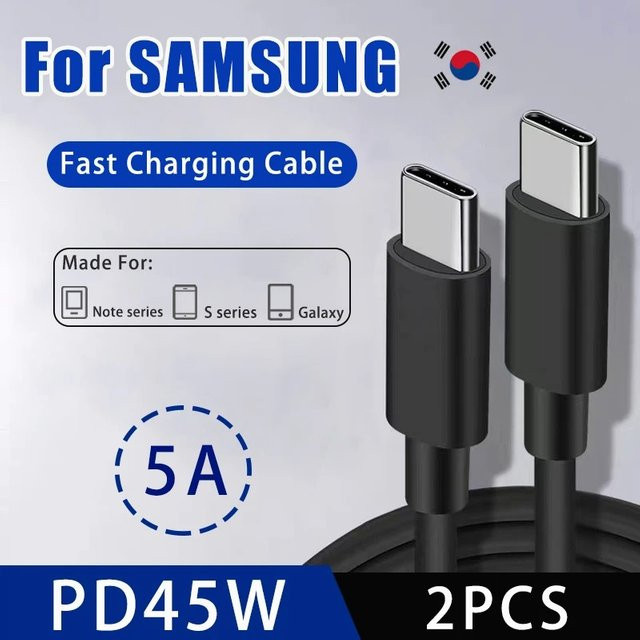 Samsung 2er-Set USB-C Schnellladekabel 45W 5A Typ C in Schwarz für Galaxy S23 S22 Ultra Note 10 5G A54 A53 - Bild 1