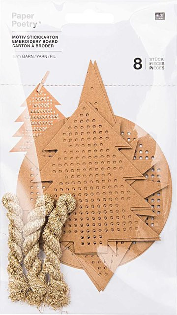 Rico Design Paper Poetry Motivstickkarton X-MAS gold mit 8 braunen Kraftpapier-Anhängern und Garn - Bild 1