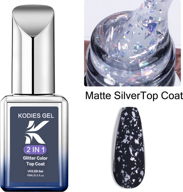 KODIES GEL Nagellack, Matt, Weiß Silber Flocken - Bild 1