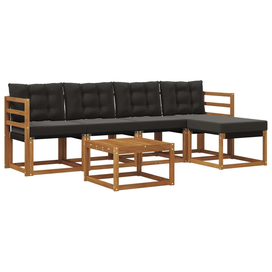 vidaXL Outdoor-Sofagarnitur 6-teilig aus massivem Akazienholz mit Textilene und Kissen in Schwarz und Natur - Bild 2