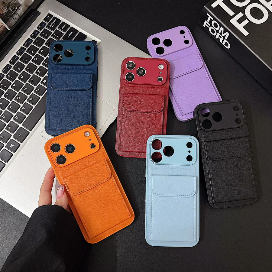 Clamshell Handyhülle aus PU-Leder mit Kartentasche und Geldbörse für iPhone 17, 16, 15, 14, 13, 12 Pro Max in Multicolour mit stoßfester Rückseite - Bild 2