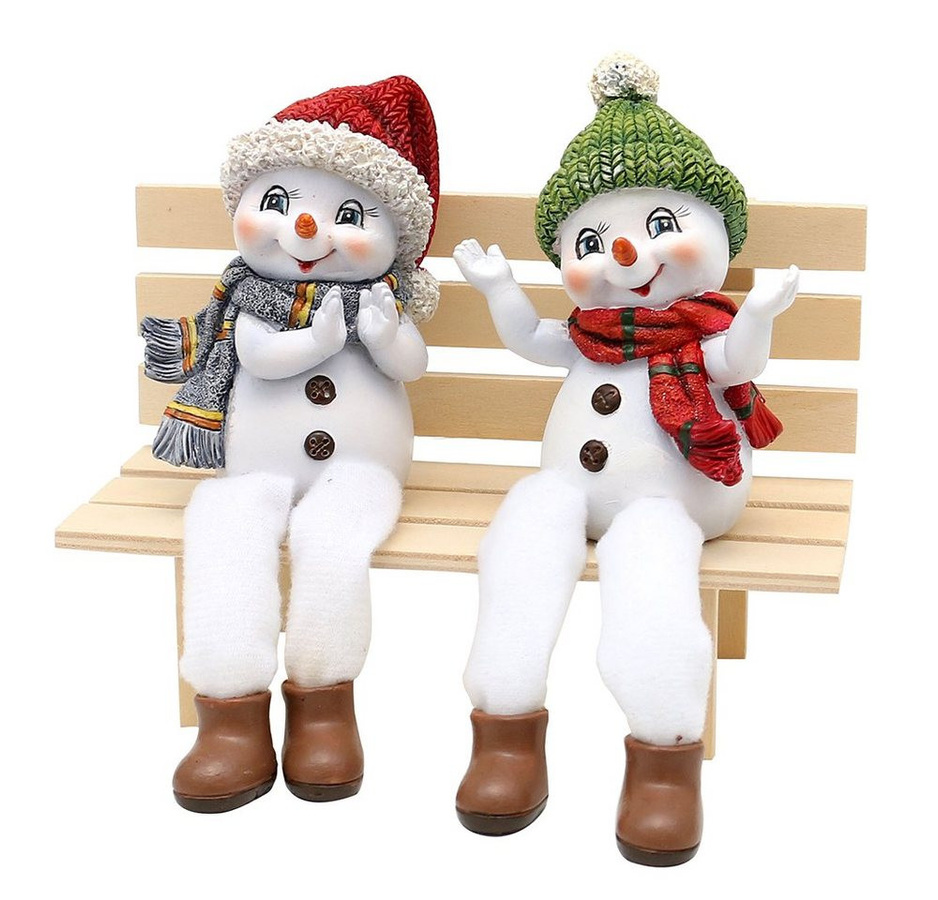 Dekohelden24 Schneekinder als Kantensitzer mit Mütze und Schal in Rot-Grün, 2er Set, B: 5 cm, T: 8 cm, H: 17 cm - Bild 1