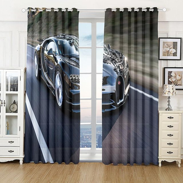 2-teiliges Set bodentiefe Vorhänge mit Sportwagen-Rennsport-Druck in Burgunderrot und Schwarz, Breite: 50 cm, Höhe: 130 cm - Bild 1