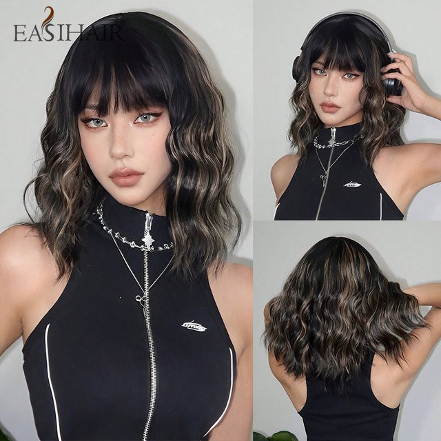 EASIHAIR Bob Perücke, synthetisch, gewellt, kurz, mit Pony, Damen - Bild 1
