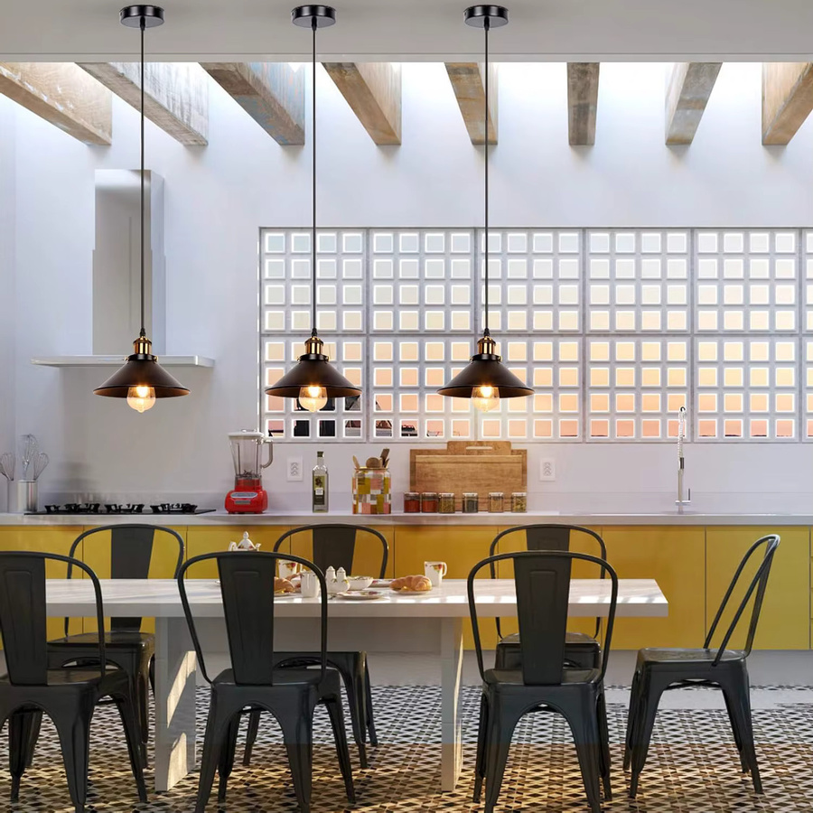 Schwarze Vintage Retro Pendelleuchte aus Metall im Regenschirm-Design für Küche, Wohnzimmer und Esszimmer - Bild 5