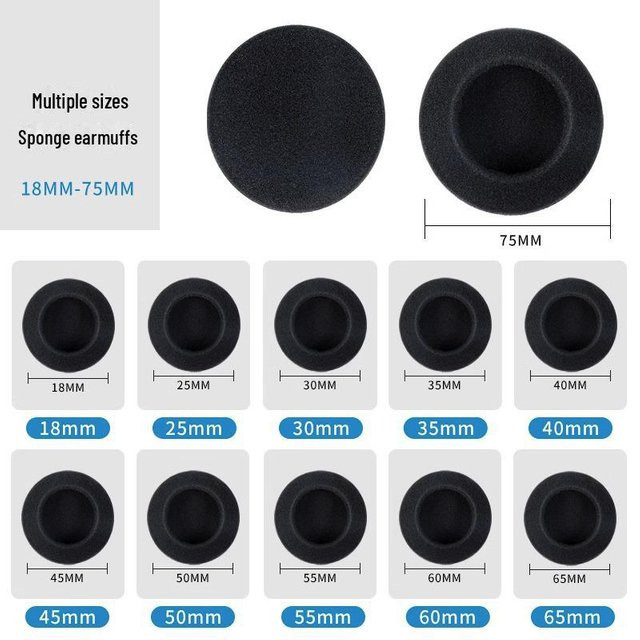Memory Foam Kopfhörer Ohrenschützer in Schwarz, Größe 35 bis 75 mm, Dicke 18 mm, 1 Stück - Bild 1