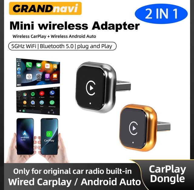 Grandnavi 2in1 Wireless Carplay und Android Auto Adapter in Orange und Schwarz für iPhone und Android Smartphones - Bild 1