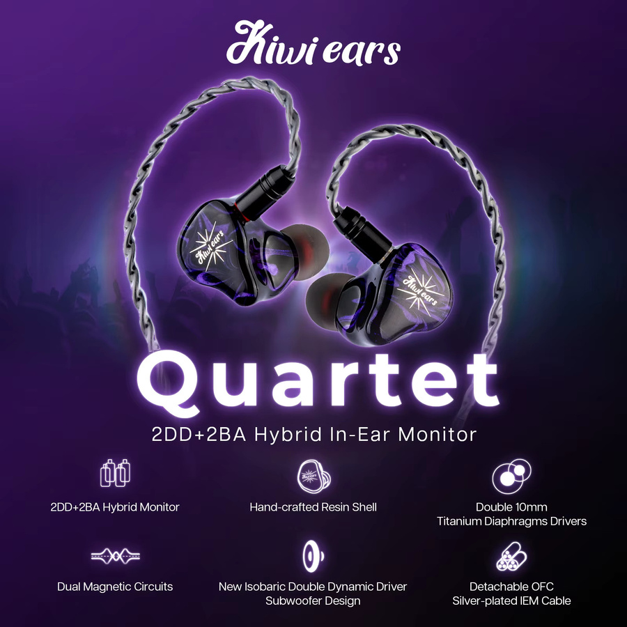 Kiwi Ears Quartet Hybrid In-Ear-Kopfhörer mit 2DD und 2BA sowie 10 mm Titan Dynamic Driver für Audiophile - Bild 4