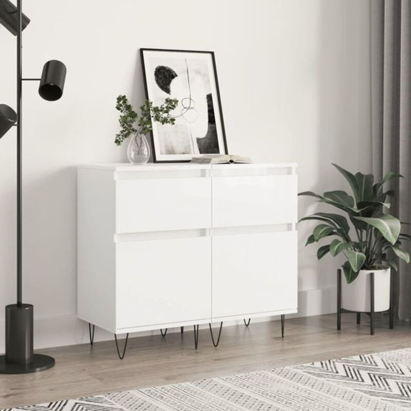 2er-Set moderne Sideboards von Vidaxl in Hochglanz-Weiß aus Holzwerkstoff und Metall, B/T/H: 40 x 35 x 70 cm - Bild 1