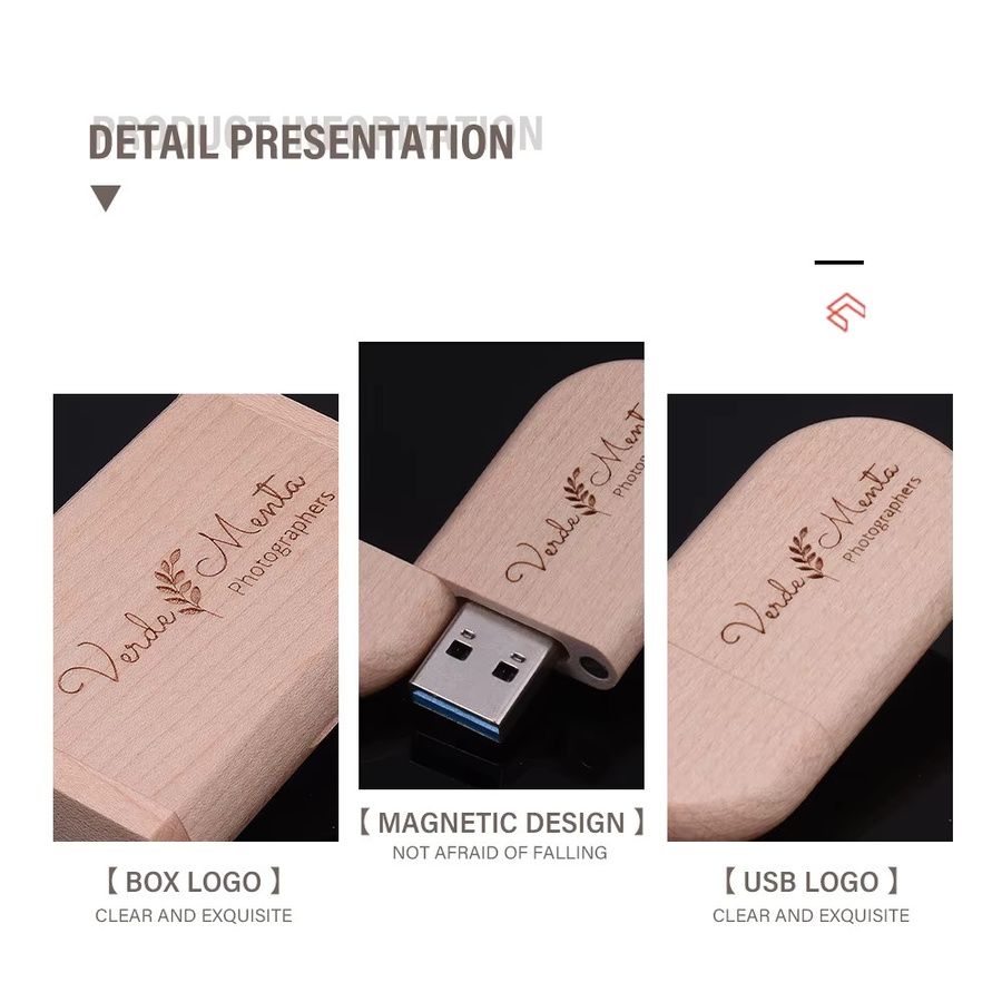 JASTER USB 3.0 Hochgeschwindigkeits-Flash-Laufwerk in brauner Holzkiste mit persönlichem Logo - Bild 4
