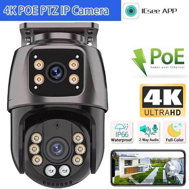 MvpSecam Dual Lens IP Kamera 8MP mit Dual-Bildschirm, PoE und WLAN, ICSEE Smart HD Video Überwachung, Outdoor IP66 wasserdicht - Bild 1