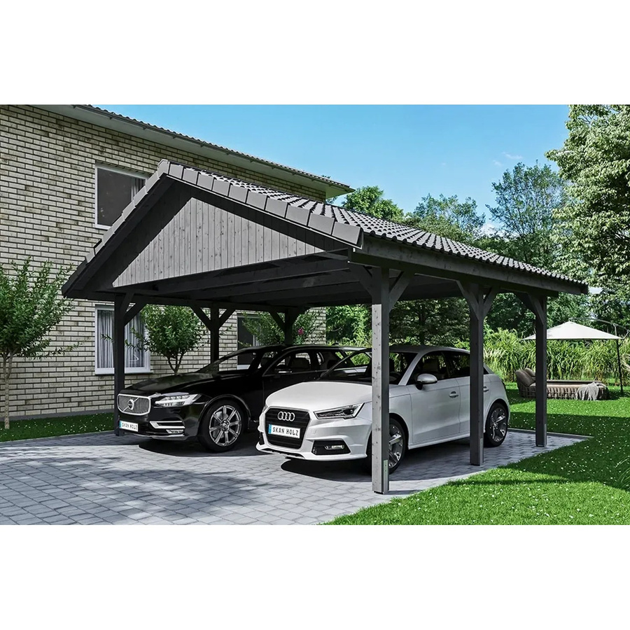 Skanholz Carport Wallgau Satteldach in Schiefergrau B/T: 620 x 500 cm mit Dachlattung und Firsthöhe: 354 cm - Bild 2