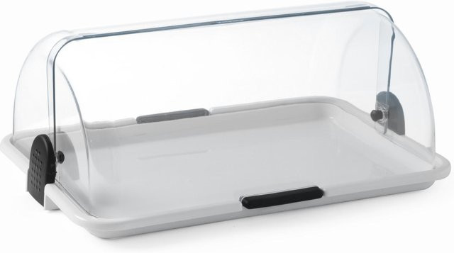 Hendi 871706 Einzel-Ausstellungsschrank mit Roll-Top-Deckel in Weiß und transparenten Kunststoffelementen - Bild 1