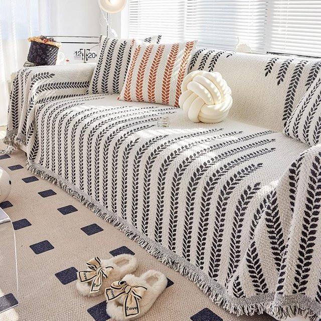 Nordische gestrickte Sofa-Überwurfdecke von Your Warm Home in Schwarz mit Quasten, B/B: 180 x 150 cm - Bild 1