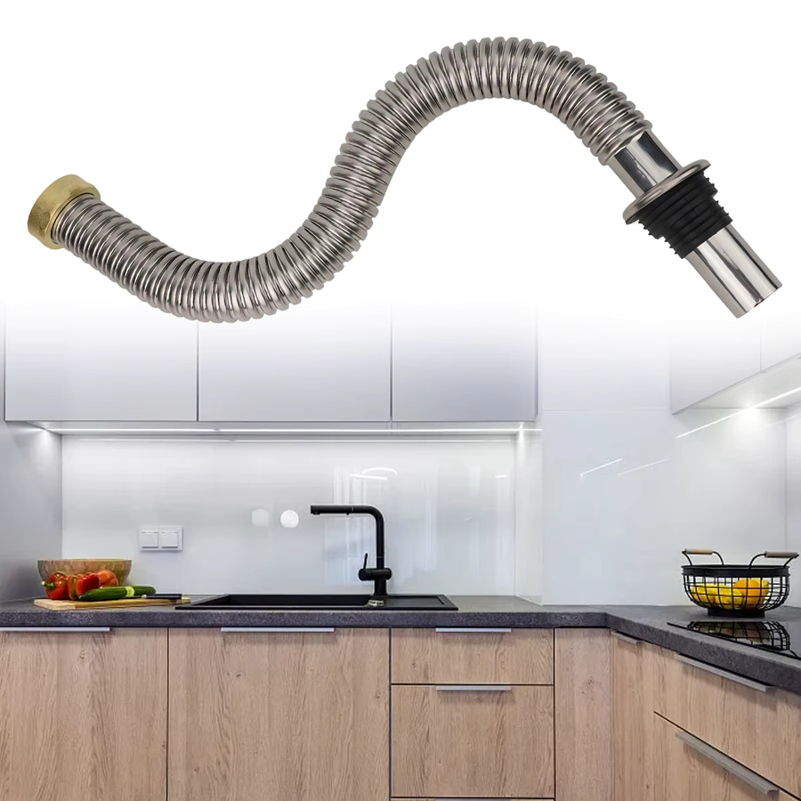 Flexibler Abflussrohr-Ersatz für Badezimmer-Waschbecken aus Edelstahl in Silber, Länge: 40 cm oder 60 cm - Bild 3