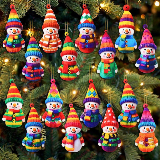 16 Stück Schneemann Holz Ornamente als hängende Weihnachtsdekoration in Mehrfarbig, ZQNYCY - Bild 1