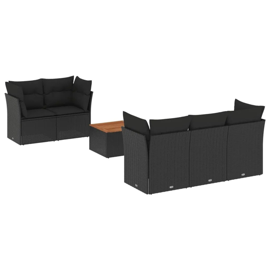 vidaXL 6-tlg Garten-Sofagarnitur in L-Form mit Kissen und Couchtisch, Schwarz, Poly Rattan und Metallgestell - Bild 2