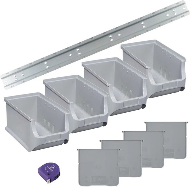 vasalat Set Stapelboxen Größe 3 Grau mit Schiene und Trennsteg, 4 Stück, B/H/T: 23,5 x 12,5 x 15,0 cm - Bild 1