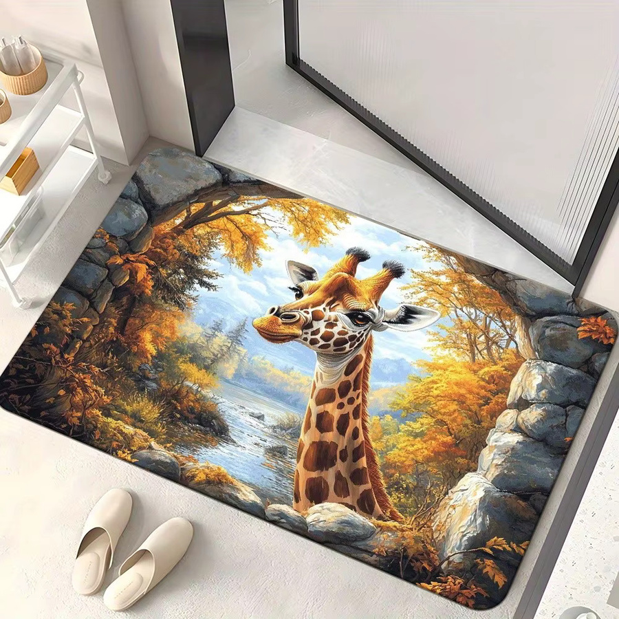 VIKAMA Fußmatte Giraffe Autumn Leaf, rutschfest und ultraweich, maschinenwaschbarer Teppich für Innen- und Außenbereiche - Bild 3