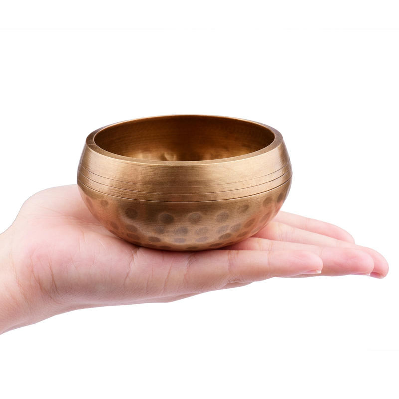 Muslady Tibetisches Klangschalen-Set für Meditation aus Metall in Gold mit Kissen und Holzschlägel, Durchmesser: 8 cm - Bild 11