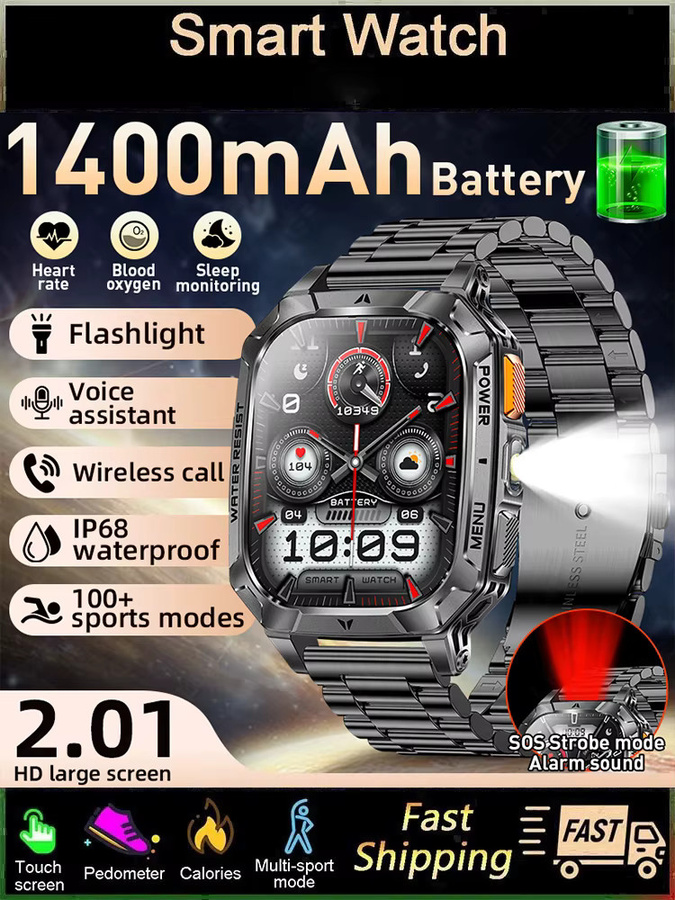 LIGE Smartwatch, Edelstahl, Schwarz, 2,01 Zoll, Herren - Bild 7