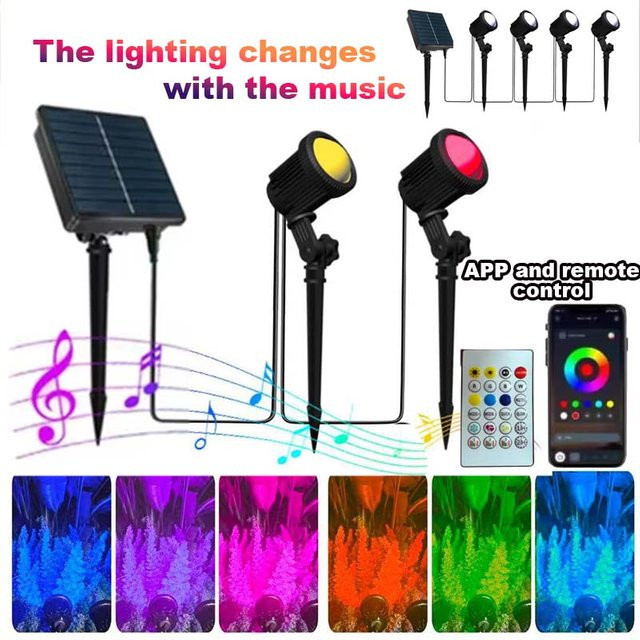 VENUSWING RGB Solar Spotlight Outdoor, Wasserdichter Solar Gartenstrahler mit Farbwechsel und Fernbedienung, Schwarz, Multicolor - Bild 1