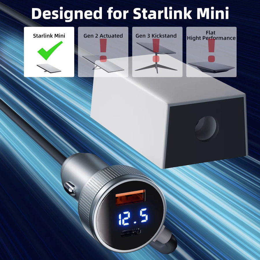 Daiertek Starlink Mini Zigarettenanzünder-Adapter 3-in-1 mit USB-C, Spannungs-Aufwärtskabel für 12 V bis 36 V Eingang und 36 V 1,67 A Ausgang - Bild 2