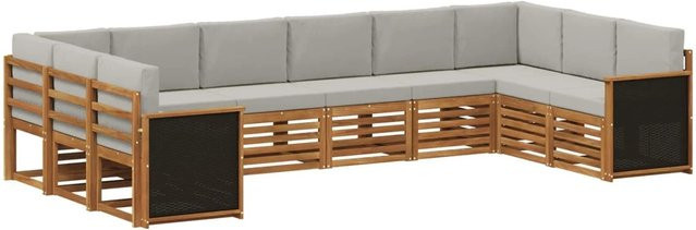 vidaXL Ecksofa Set in L-Form aus massivem Akazienholz mit Kissen in Natur und Hellgrau - Bild 1