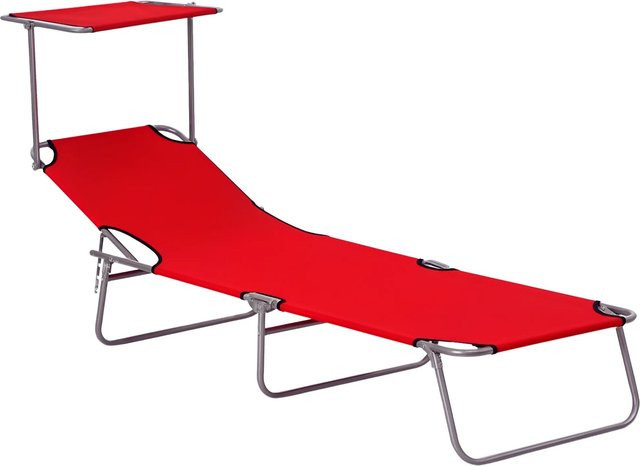 Outsunny Sonnenliege aus Metall mit UV-beständigem Polyester und Sonnendach in Rot, B/T/H: 58 x 187 x 36 cm - Bild 1