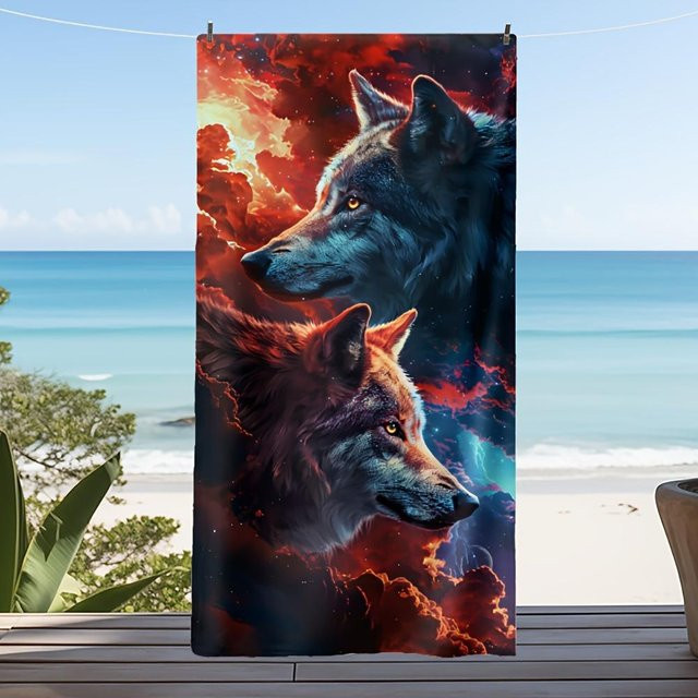 Verdicktes Strandtuch mit Wolf-Aufdruck als Campinghandtuch und Bodendecker für Outdoor-Sportarten und Urlaub, Breite: 30 cm, Höhe: 60 cm - Bild 1