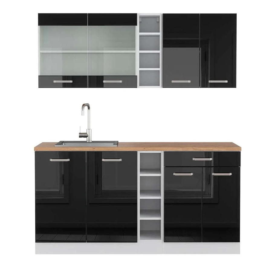 Vicco R-Line Singleküche modern in Schwarz Hochglanz und Weiß mit Eiche Optik, Breite: 160 cm - Bild 2