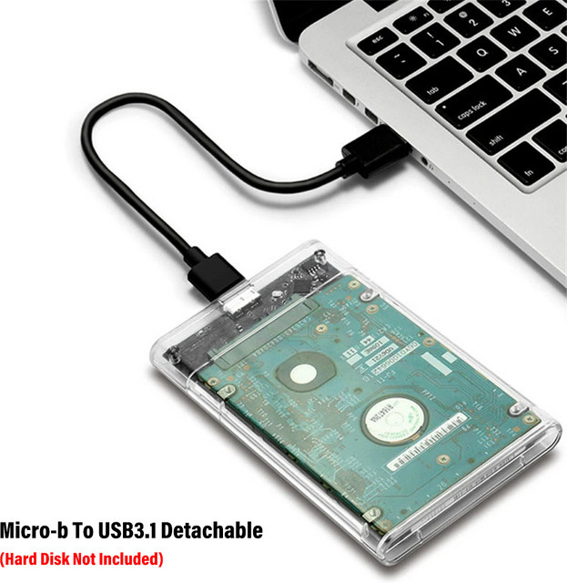 Congdi Externes Festplattengehäuse 2,5 Zoll für HDD und SSD, Transparent, USB 3.1 Micro-B zu SATA III, kompatibel mit bis zu 4 TB - Bild 1