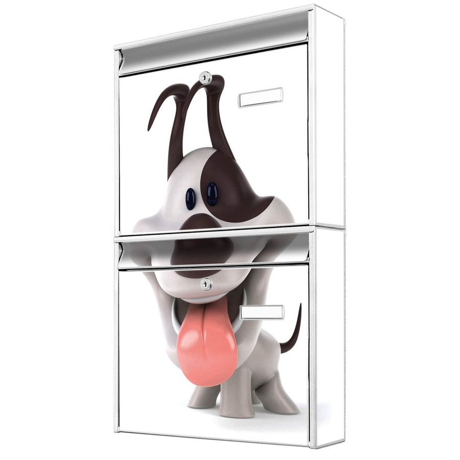 banjado Burg Wächter Briefkastenanlage für Mehrfamilienhäuser in Weiß mit Comic-Hund Motiv, B/H/T: 36,2 x 64,5 x 10 cm - Bild 1