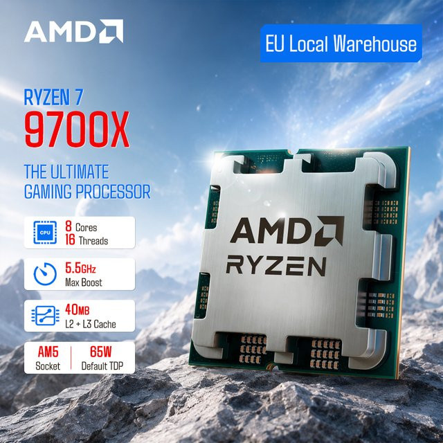 AMD Ryzen 7 9700X Desktop Gaming CPU Prozessor mit 8 Kernen, 16 Threads, 5,5 GHz und 32 MB L3 Cache, AM5 Socket, DDR5 Unterstützung - Bild 1