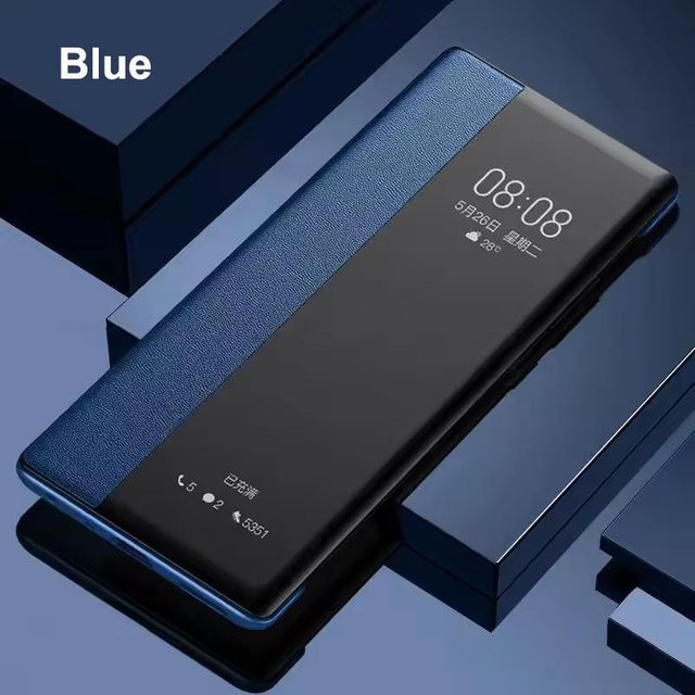 View Windows Smart Flip Hülle aus PU Leder für Samsung Galaxy S25 S24 S23 S22 S21 S20 Note 20 Ultra Plus, Blau - Bild 1